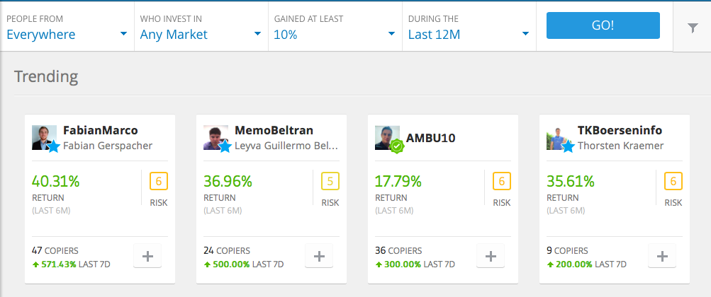 eToro strategy selection